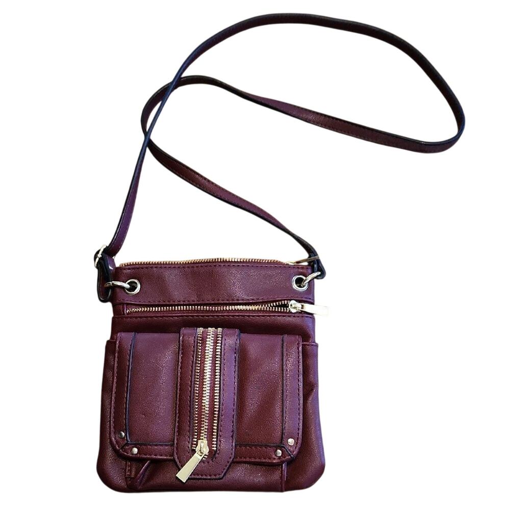 Burgundy Crossbody Travel Bag Purse with Long Strap Utility Pockets